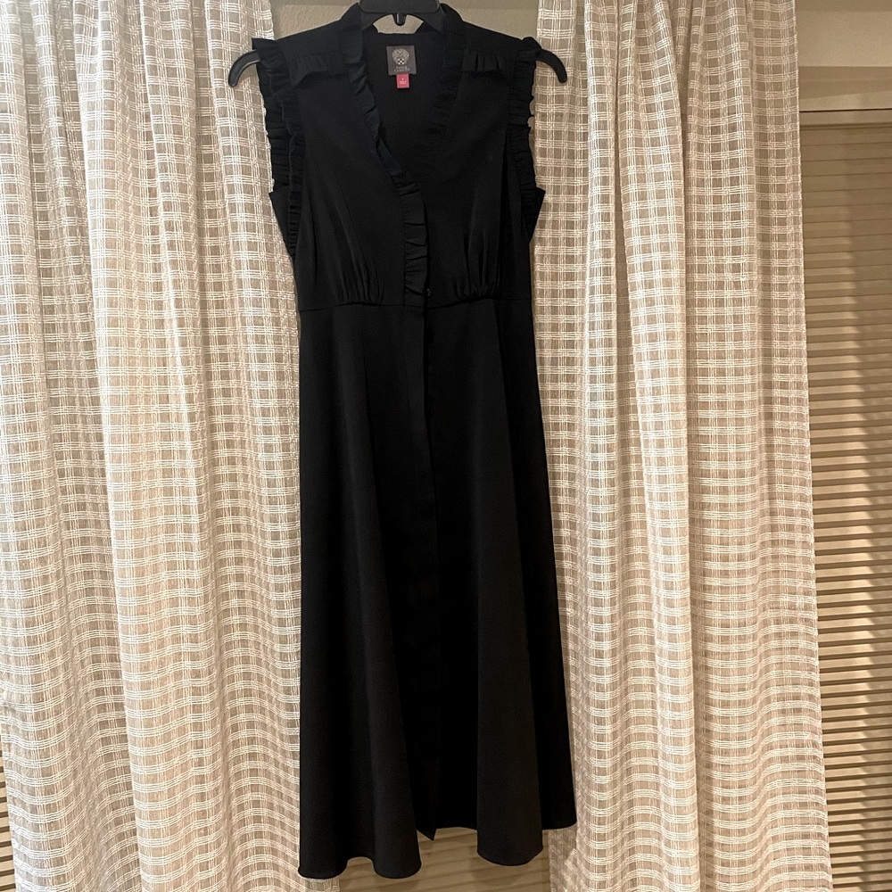 Vince Camuto sleeveless black dress with ruffles, size 4